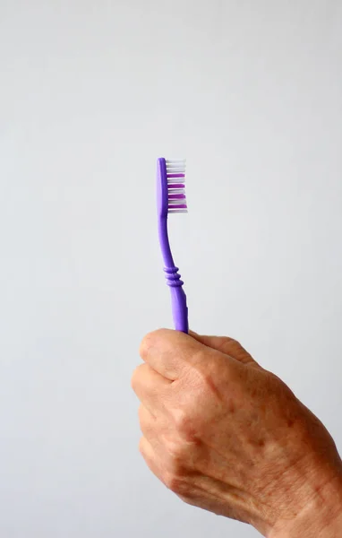 Toothbrush Hands Woman White Background — Stock Photo, Image