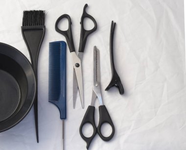 kopya alanı ile profesyonel kuaför araçlarıyla düz kompozisyon