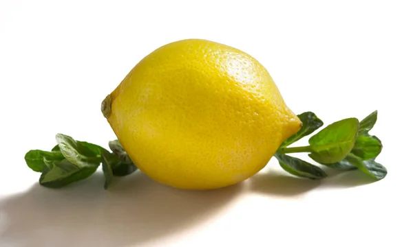 Желтый Лимон Зеленая Мята Белом Фоне — стоковое фото