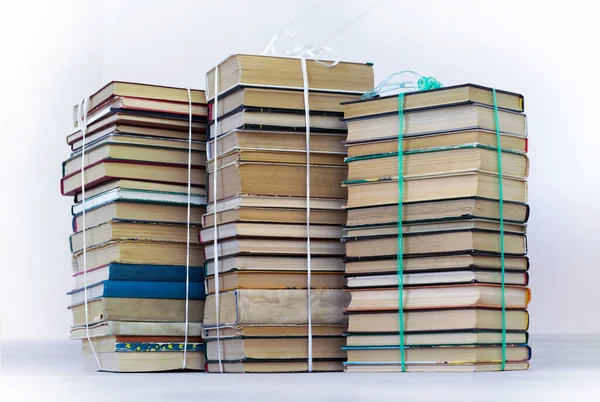 Old Books Bound Stacks Ready Moved — Stock Photo, Image
