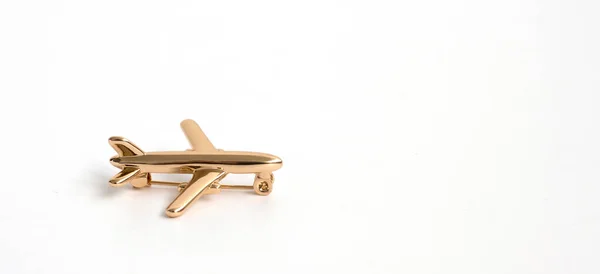 Gold Brooch Shape Airplane White Background Women Men Accessories — Stock Photo, Image