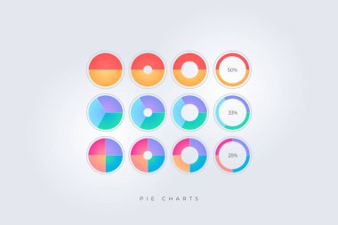Pie Charts 'ın renkli modern paketi. 