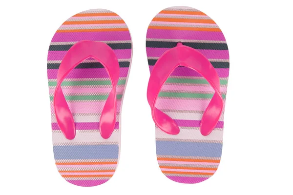 Strandsandalen Für Den Urlaub Bunte Flip Flops Isoliert Auf Weißem — Stockfoto