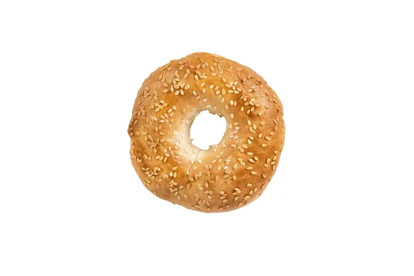 Bagel Con Semi Sesamo Direttamente Sopra Isolato Sfondo Bianco — Foto Stock