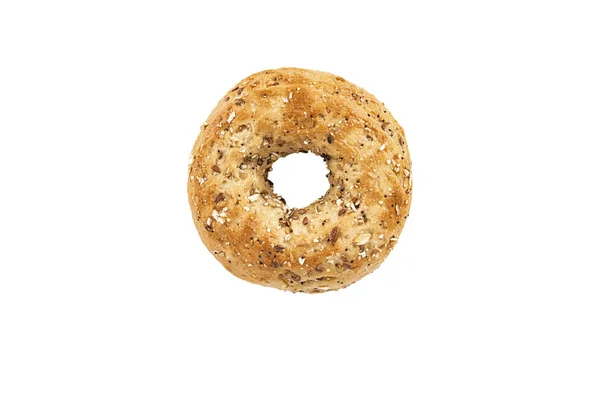 Pane Bagel Grani Multipli Direttamente Sopra Isolato Sfondo Bianco — Foto Stock