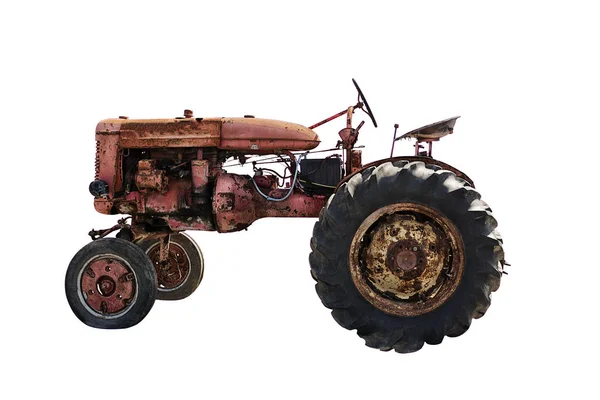 素朴な古い赤いトラクター 白い背景で隔離 農業の概念 — ストック写真