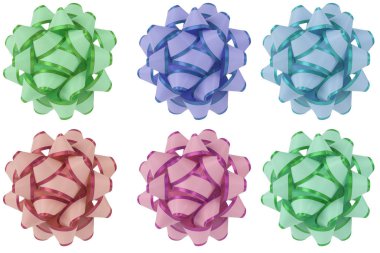 Şerit'in renkli yay topluluğu. Noel veya Doğum günü hediye kutusu için altı farklı renk.