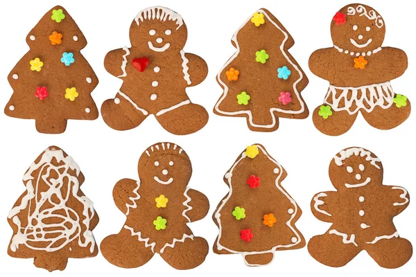 Coleção Biscoitos Gengibre Para Natal Isolado Fundo Branco Perto — Fotografia de Stock