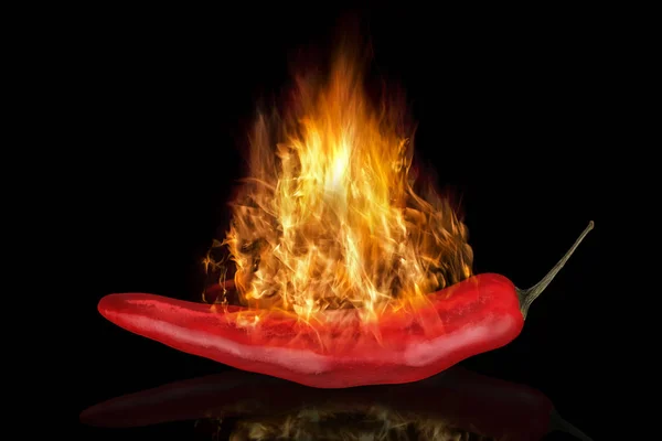 Красный Острый Перец Чили Огне Черном Фоне Фотоманипуляция Закрыть — стоковое фото