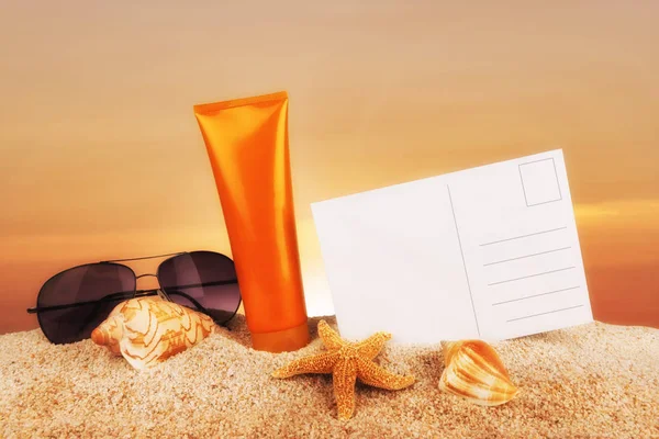 Παραλία Διακοπές Έννοια Αντίγραφο Χώρο Για Κείμενό Σας Ηλιοβασίλεμα Στο — Φωτογραφία Αρχείου