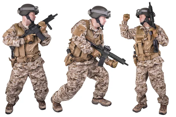 Set Van Militaire Soldaten Uniform Klaar Vechten Geïsoleerd Een Witte — Stockfoto