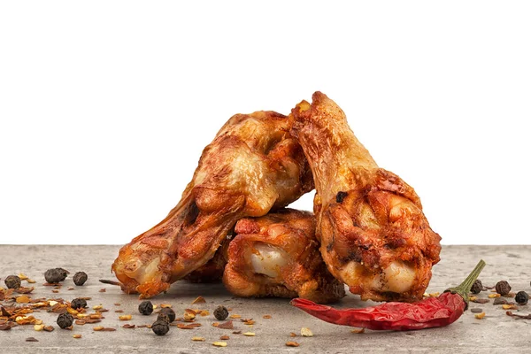 Chicken Wings Red Hot Chili Pepper Salt Peppercorn Isolated White — Stock Photo, Image