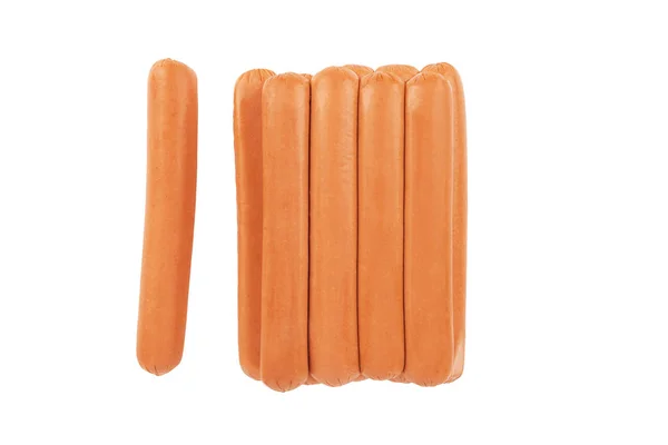 Salsicce Hot Dog Isolate Fondo Bianco Vista Dall Alto — Foto Stock