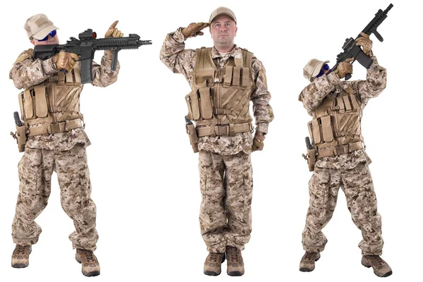 Set Van Militaire Soldaten Uniform Klaar Vechten Geïsoleerd Een Witte — Stockfoto