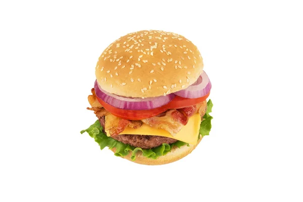 Cheeseburger Met Spek Geïsoleerd Een Witte Achtergrond Amerikaanse Keuken Concept — Stockfoto