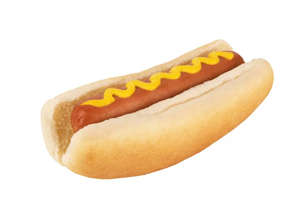 Close Hot Dog Mustard Top Isolated White Background Cut Out — Stock Photo, Image