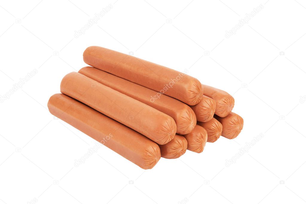 Hot dog sausages isolated on a white background. Cut out.