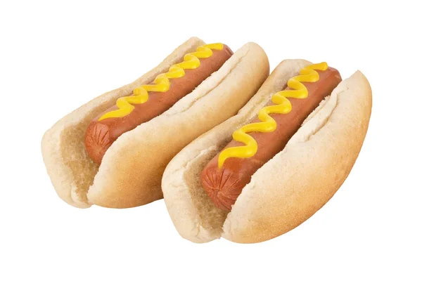 Close Hot Dogs Mustard Top Isolated White Background Cut Out — Stock Photo, Image
