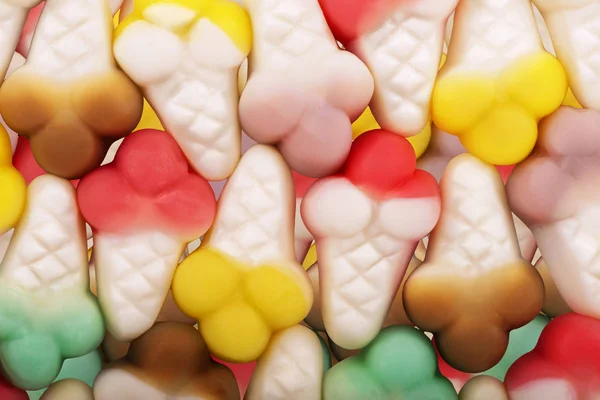 Ice Cream Cornet Vorm Chewy Snoepjes Bovenaanzicht Van Een Macro — Stockfoto