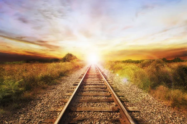 Landscape Old Abandoned Railway Sunrise Sunny Summer Day — Stock Photo, Image