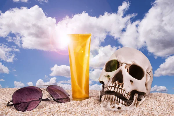 Strandvakantie Concept Met Kopieer Ruimte Voor Tekst Gevaar Voor Zon — Stockfoto