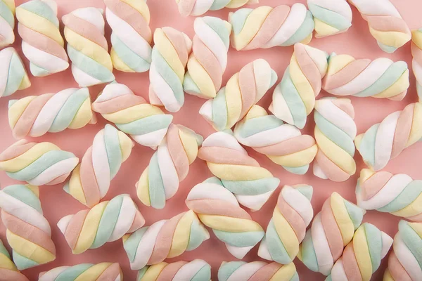 Top View Background Texture Colorful Twisted Marshmallow Candies Copy Space — Stock Photo, Image