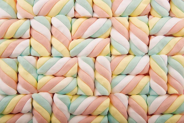 Översta Vyn Bakgrunden Konsistens Färgglada Vridna Marshmallow Godis Kopiera Utrymme — Stockfoto