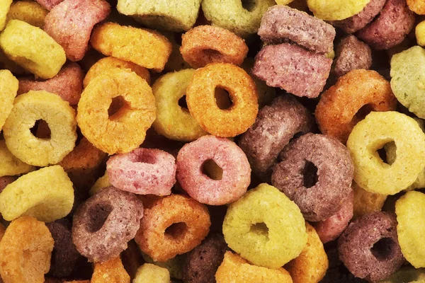 Close Heerlijke Fruit Granen Loops Smaakvol Grappige Toevoeging Aan Kinderen — Stockfoto