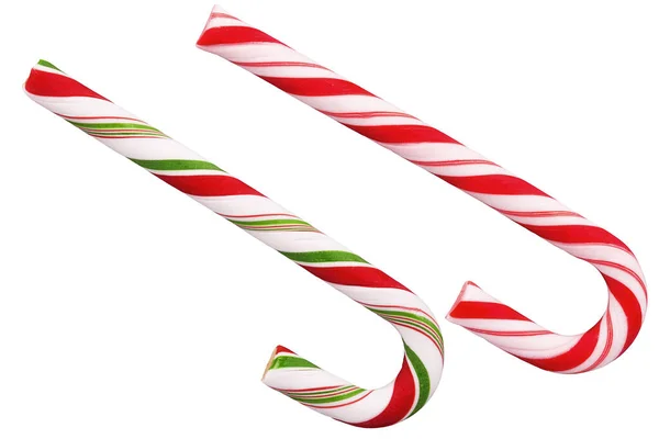 Duo Cukrové Třtiny Tradiční Vánoční Dáreček Odříznout Izolované Bílém Pozadí — Stock fotografie