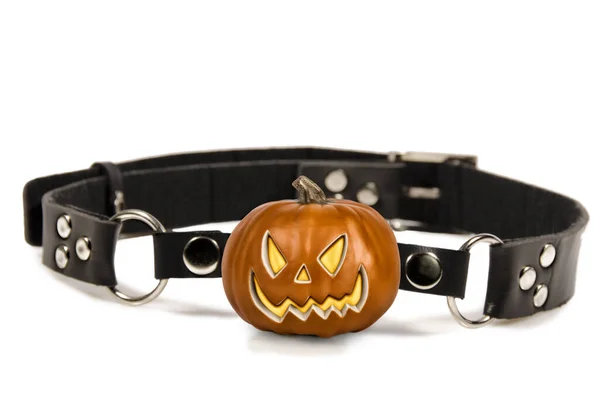 Scary Pumpkin Head Ball Gag Isolated White Background Copy Space Royalty Free Stock Photos