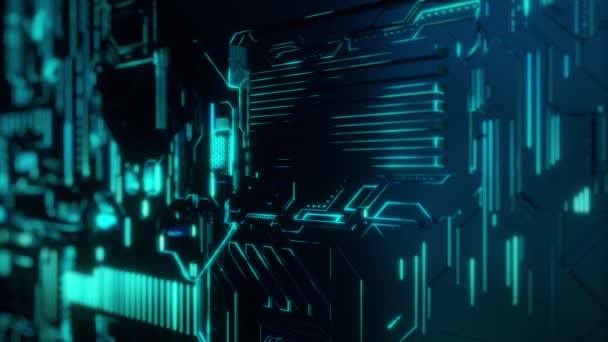 Sfondo Digitale Cyber Tech Colorato Con Linee Luminose Neon Animate — Video Stock