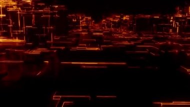 Uçan aracılığıyla dijital Neon şehir, animasyonlu büyüyen binalar ve zemin ağ Looped. 