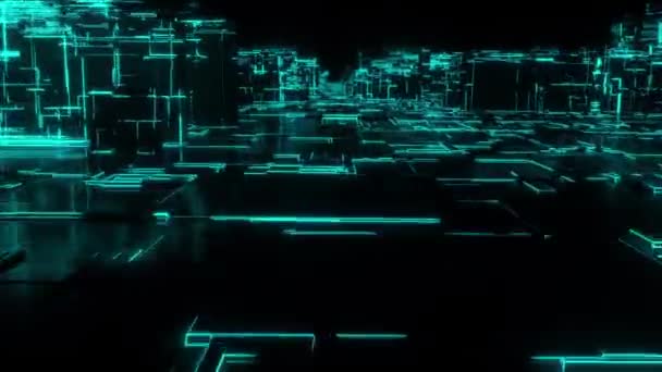 Flying Digital Neon City Boucle Avec Bâtiments Animés Pleine Croissance — Video