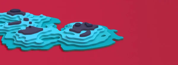 Düşük poli 3d ada Kağıt kesme Style_Pink Blue ile Geniş İllüstrasyon