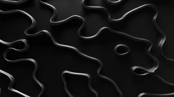 Abstrakcyjny Kształt Kształtów Odblaskowe Ciemne Tło Czarnym Metalu Zakrzywione Linie — Zdjęcie stockowe