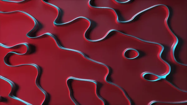 Abstrakcyjny Kształt Kształtów Czerwonym Tle Czerwonym Niebieskim Linie Zakrzywione Widok — Zdjęcie stockowe