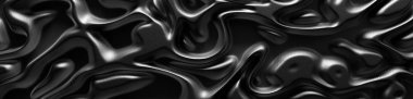 Psychedelic Tribal Sıvı Yüzey Siyah Metal Fırçalı Krom doku ile 3d Görsel sanatlar arka plan. Geniş görünüm afiş, panoramik.