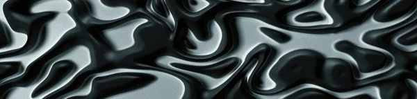 3d Visual arts background with Psychedelic Tribal Liquid Surface Black and White texture. Wide view banner, panoramic.