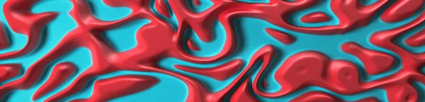 Psychedelic Tribal Sıvı Yüzey Yaşayan Mercan ve Mavi doku ile 3d Görsel sanatlar arka plan. Geniş görünüm afiş, panoramik.