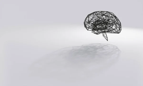 Beyaz gri arka plan üzerinde uzun gölgeler ile minimalist ızgara siyah beyin ağının 3d render.