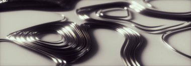 Beyaz zemin üzerinde üç boyutlu soyut girdap yansıtıcı metal kablo, sığ alan derinliği, panoramik