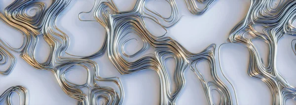 Рендеринг Абстрактной Вихревой Металлической Проволоки Белом Фоне Панорамный Стоковое Фото