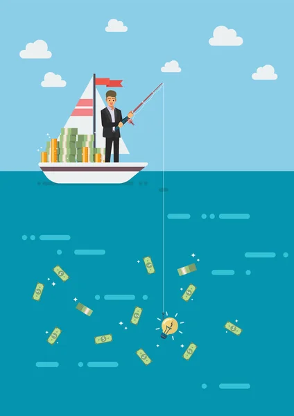 Üzletember Halászati Pénz Üzleti Koncepció — Stock Vector