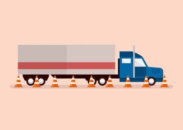 Grosso Camion Con Coni Stradali Illustrazione Vettoriale — Vettoriale Stock