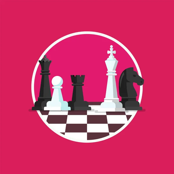 Bedrijfsstrategie Met Chess Cijfers Een Schaakbord Platte Ontwerp Pictogram — Stockvector