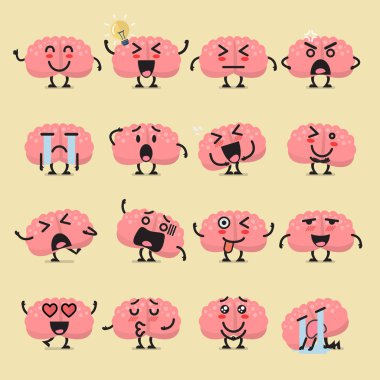 Beyin karakter emoji ayarlayın. Komik çizgi emoticons