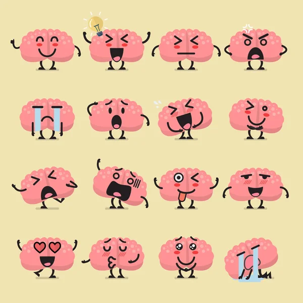 Juego Emojis Carácter Cerebral Emoticones Divertidos Dibujos Animados — Archivo Imágenes Vectoriales