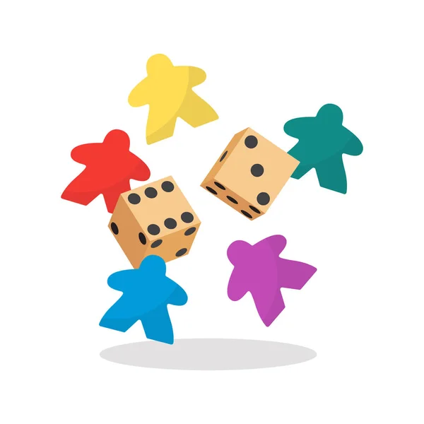 Multicolor Meeple Dobbelstenen Vectorillustratie Symbool Van Familie Bordspellen — Stockvector