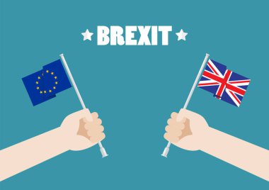 Avrupa Birliği ve İngiliz Birliği Jack bayrakları holding eller. Vektör çizim