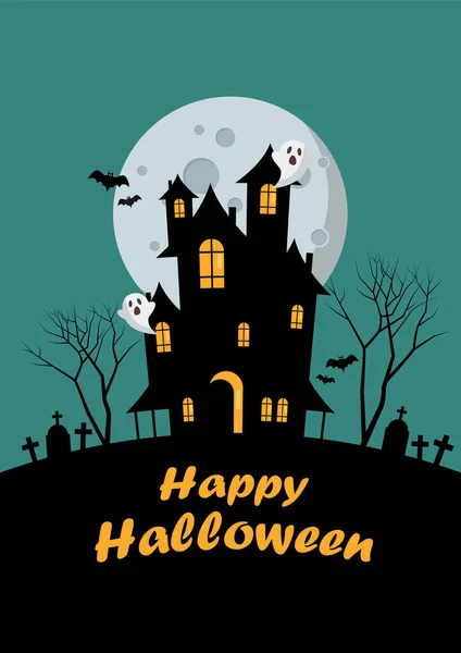 Halloween Family Haunted House Greeting Card Vector Illustration — Stock Vector